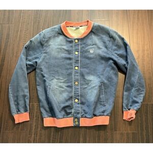 Jed North Jacket Mens L Snap Up Blue Chambray Pockets Comfort Sweatshirt Comfort